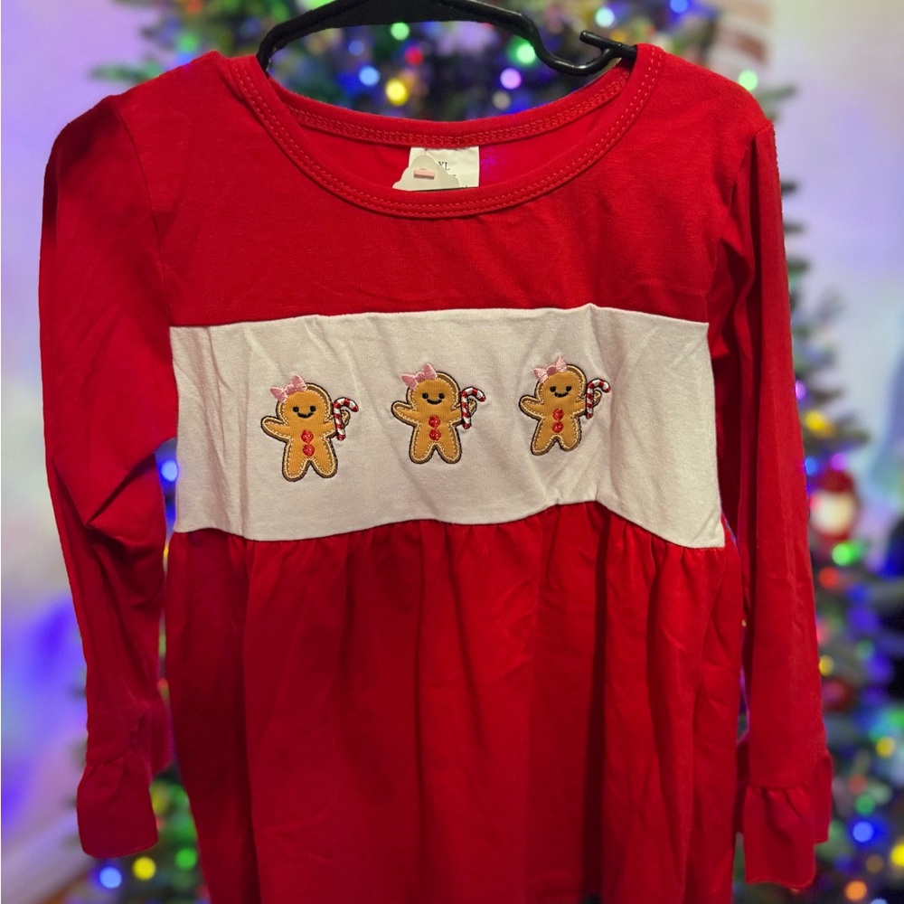 Red Kids Shirt with Gingerbread Design